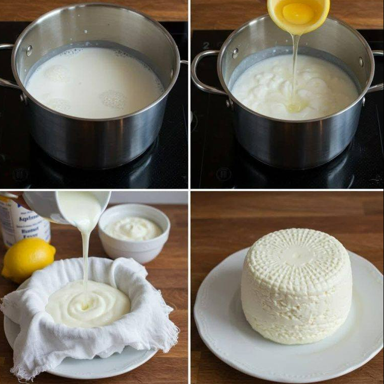 Ser domowy zrobiony z 1 litra mleka, połowy cytryny i 1 jogurtu
