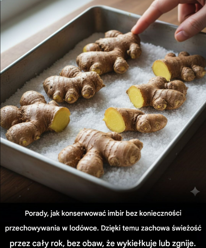Porady, jak konserwować imbir bez konieczności przechowywania w lodówce. Dzięki temu zachowa świeżość przez cały rok, bez obaw, że wykiełkuje lub zgnije.
