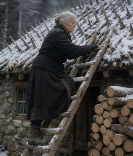 Starsza kobieta spędziła całe lato i jesień, wbijając ostre drewniane kołki w dach. Sąsiedzi byli przekonani, że postradała zmysły… aż w końcu nadeszła zima.