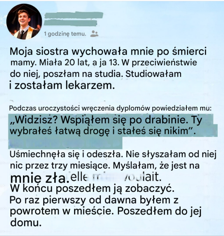 Podczas uroczystości ukończenia szkoły nazwałam moją siostrę nic nieznaczącą osobą — trzy miesiące później weszłam do jej pokoju i zamarłam.
