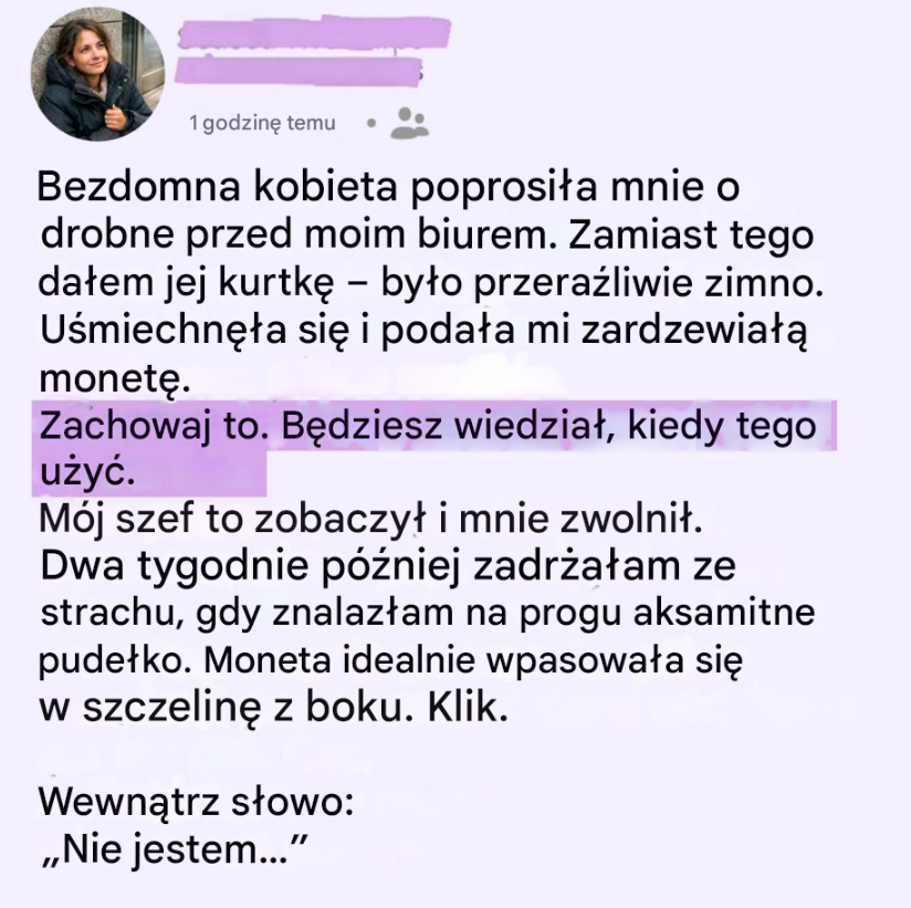Oddałem kurtkę bezdomnej kobiecie – dwa tygodnie później aksamitne pudełko odmieniło moje życie