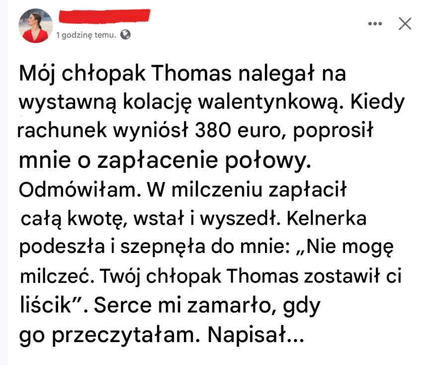 Mój chłopak poprosił mnie o podzielenie się rachunkiem za walentynki, ale to, co wydarzyło się później, zakończyło nasz siedmioletni związek.